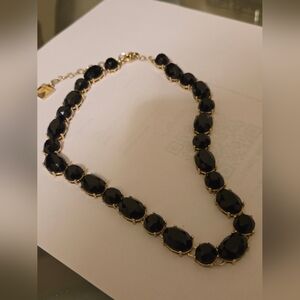 Anne Klein Black Faceted Stone Necklace with Goldtone Chain Excellent